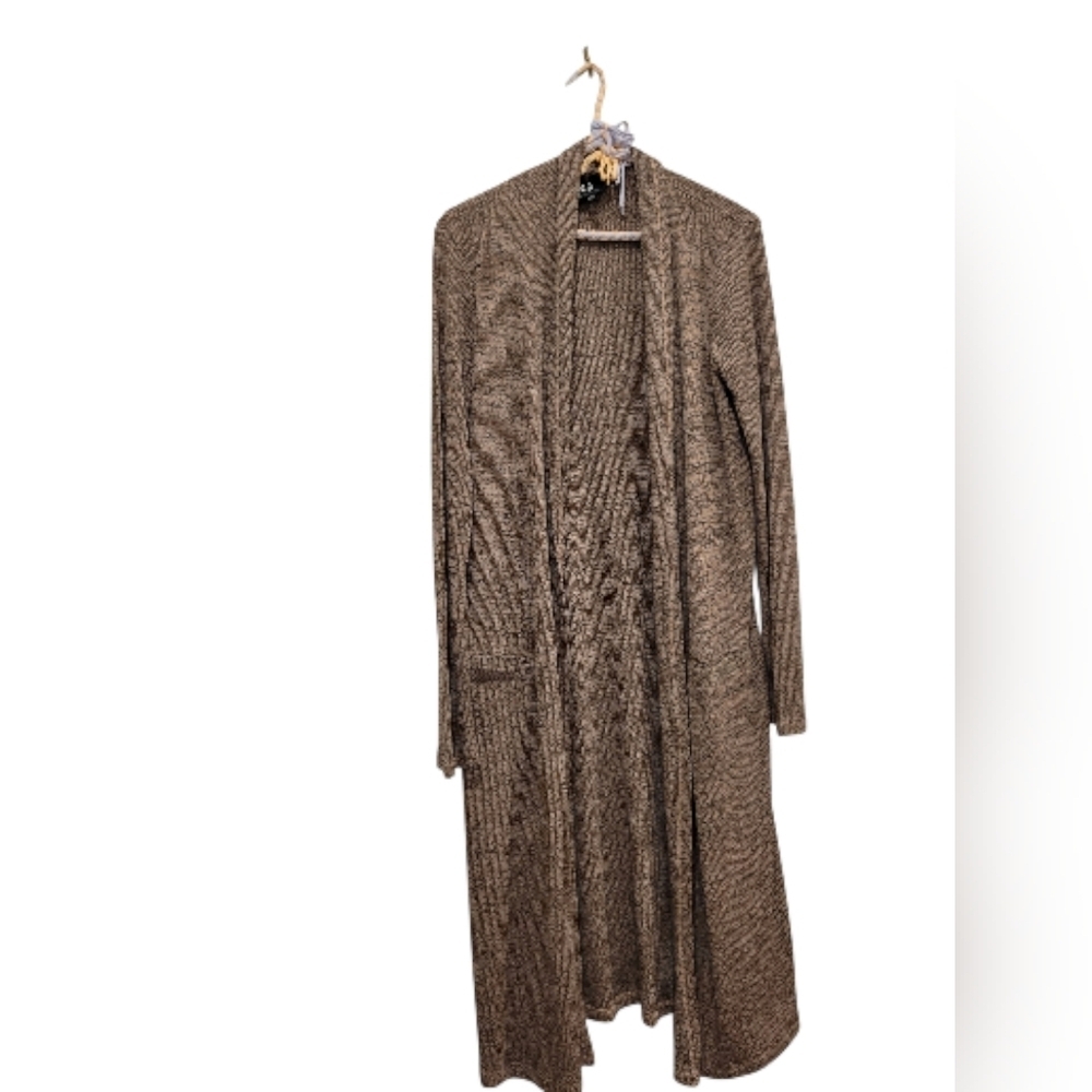 Guiliana Full Length Coat Sweater In Brown Tweed Knit Medium - Picture 2 of 8